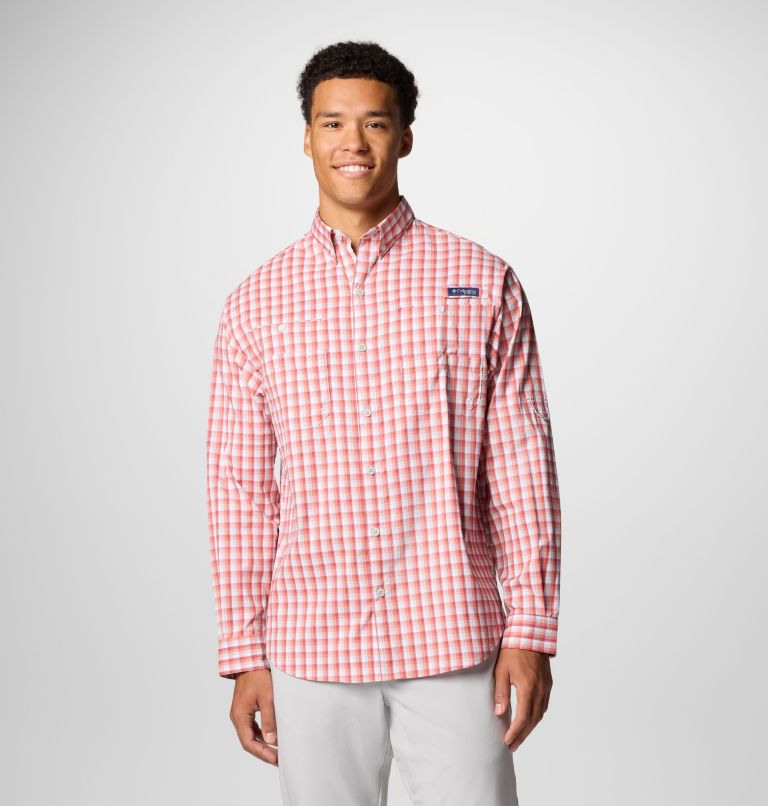 Men’s PFG Super Tamiami Long Sleeve Shirt, Color: Dusty Crimson Gradient Check, image 1