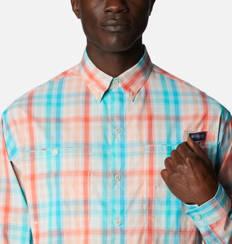 Men’s PFG Super Tamiami Long Sleeve Shirt, Color: Corange Blur Check, image 4
