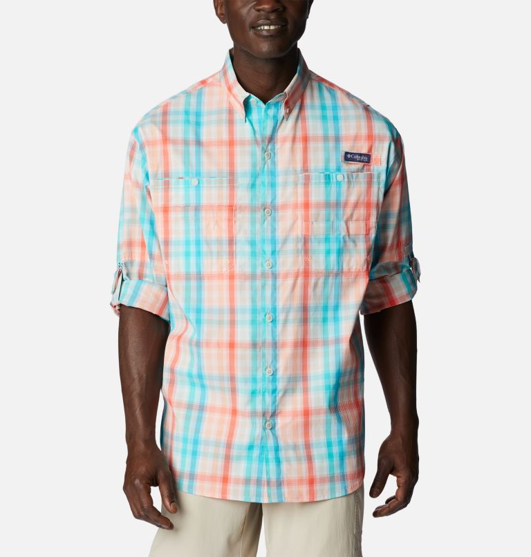 Thumbnail: Men’s PFG Super Tamiami Long Sleeve Shirt, Color: Corange Blur Check, image 6