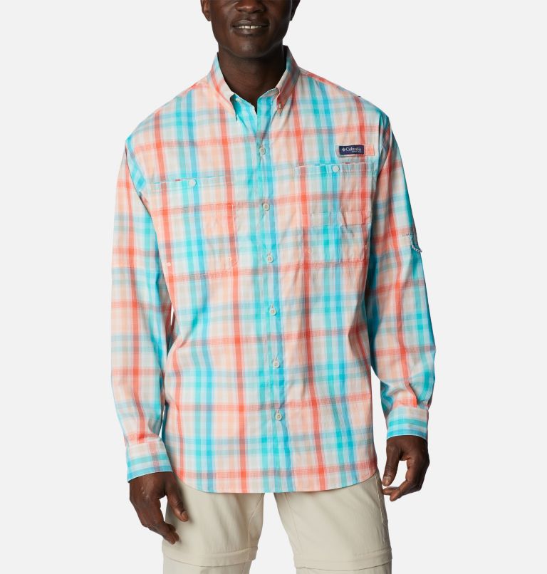Thumbnail: Men’s PFG Super Tamiami Long Sleeve Shirt, Color: Corange Blur Check, image 1