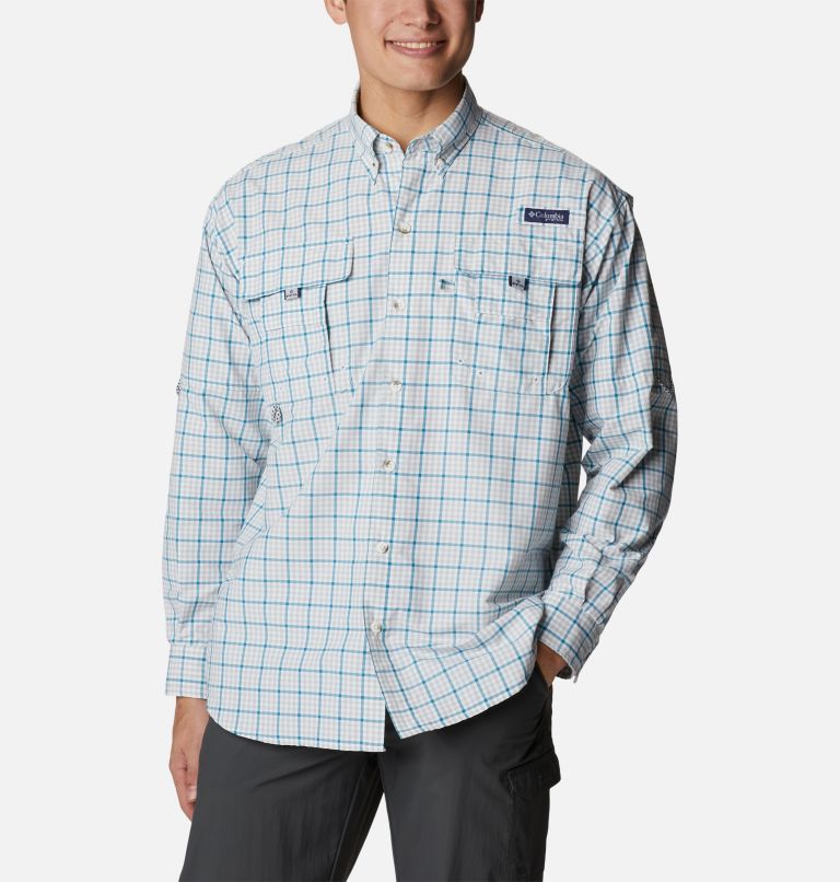 Men’s PFG Super Bahama Long Sleeve Shirt, Color: Cool Grey Gingham Grid, image 1