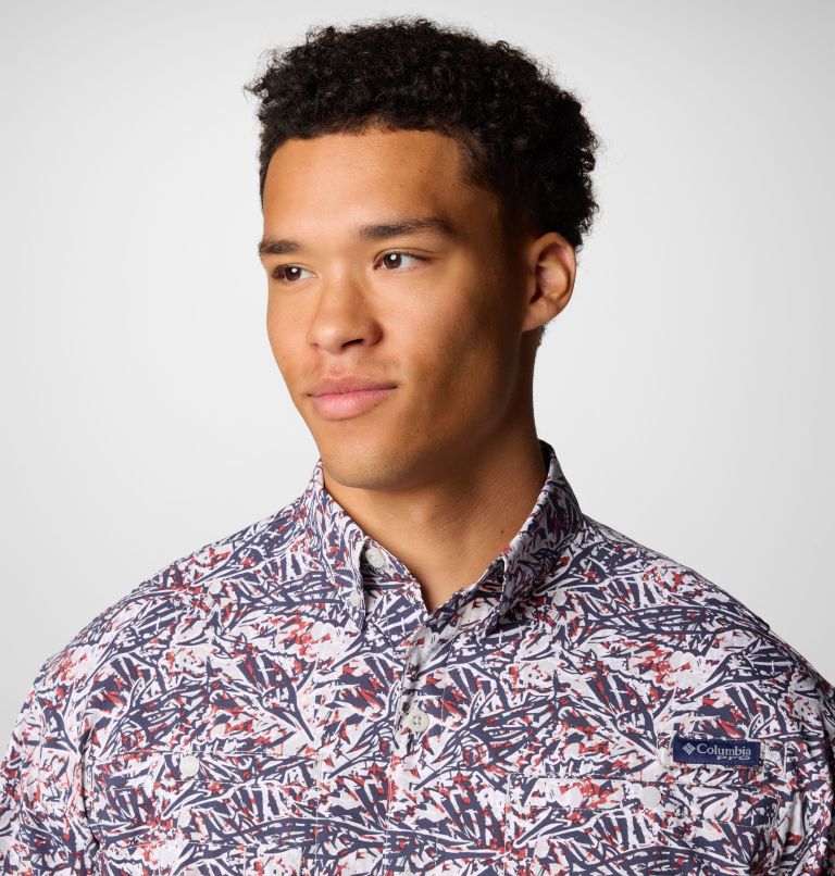 Men’s PFG Super Tamiami Short Sleeve Shirt, Color: Nocturnal Marlin Palms, image 5