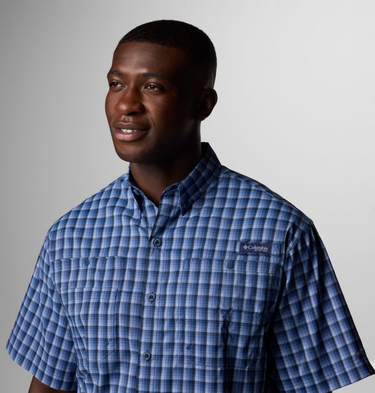 Men’s PFG Super Tamiami Short Sleeve Shirt, Color: Collegiate Navy Gradient Check, image 5