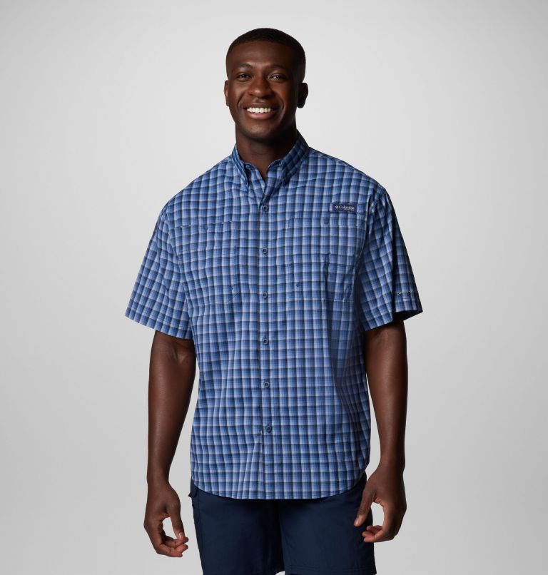 Men’s PFG Super Tamiami Short Sleeve Shirt, Color: Collegiate Navy Gradient Check, image 1