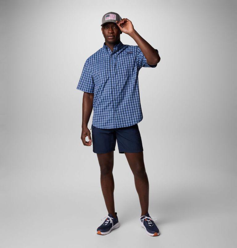 Men’s PFG Super Tamiami Short Sleeve Shirt, Color: Collegiate Navy Gradient Check, image 2