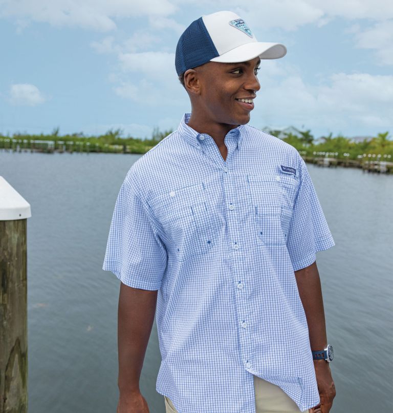 Men’s PFG Super Tamiami Short Sleeve Shirt, Color: Vivid Blue Multi Gingham, image 7