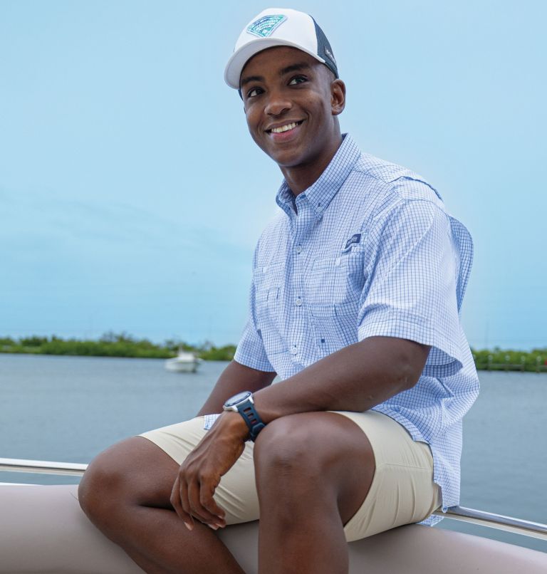 Men’s PFG Super Tamiami Short Sleeve Shirt, Color: Vivid Blue Multi Gingham, image 8