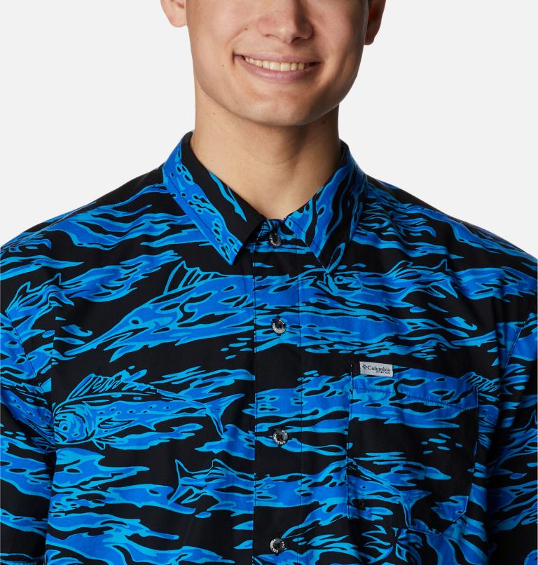 Men’s PFG Trollers Best Short Sleeve Shirt, Color: Black Rough Waves Print, image 4