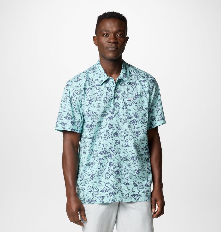 Men’s PFG Trollers Best Short Sleeve Shirt, Color: Spray Marlin Chase, image 1