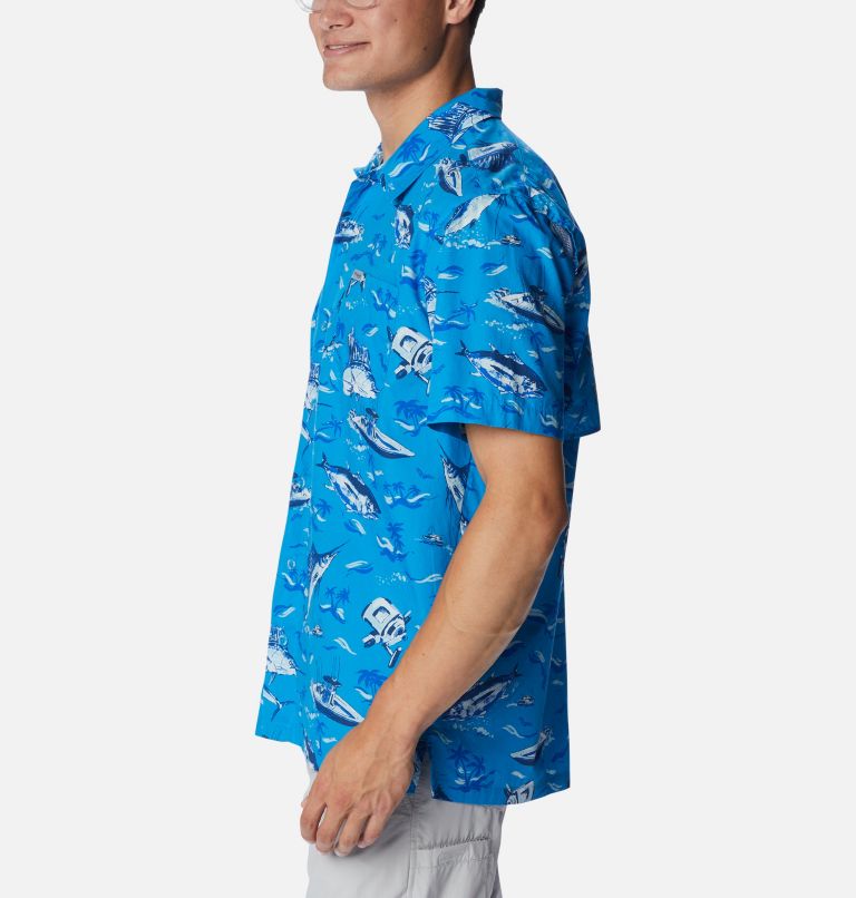 Thumbnail: Men’s PFG Trollers Best Short Sleeve Shirt, Color: Blue Macaw Reel Dreamz Print, image 3