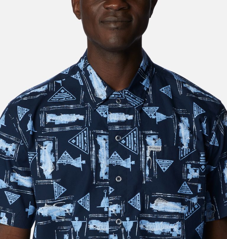 Men’s PFG Trollers Best Short Sleeve Shirt, Color: Collegiate Navy Anchors Up, image 4