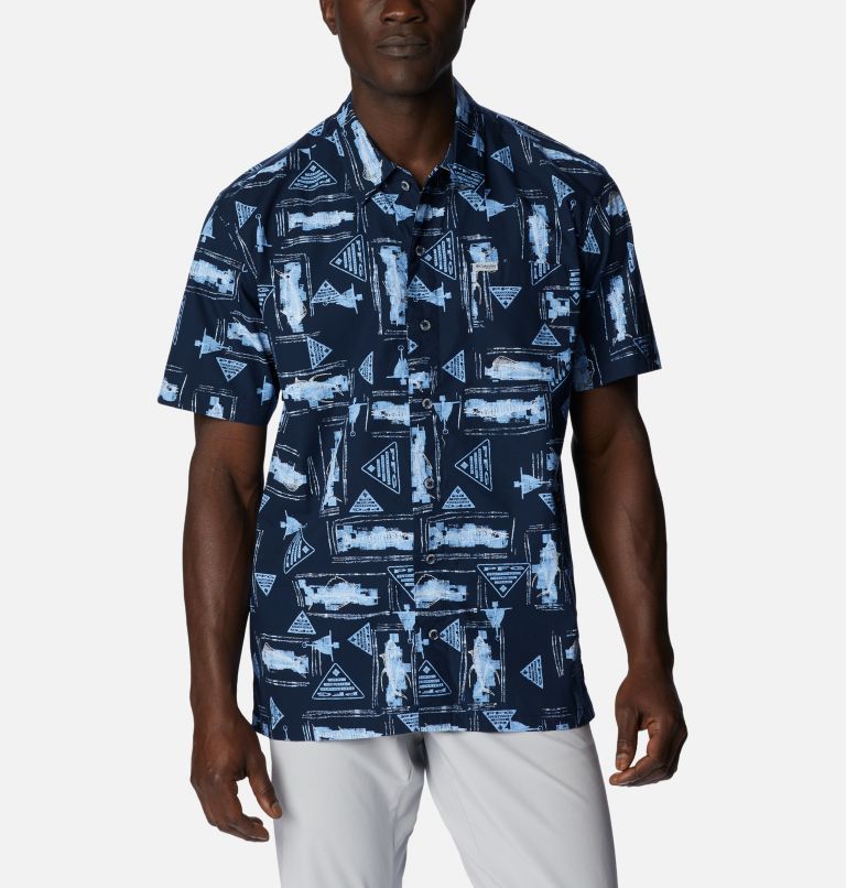 Thumbnail: Men’s PFG Trollers Best Short Sleeve Shirt, Color: Collegiate Navy Anchors Up, image 1