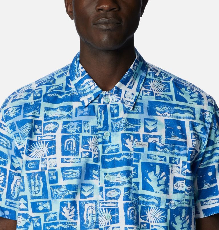 Thumbnail: Men’s PFG Trollers Best Short Sleeve Shirt, Color: Vivid Blue Punked Fish, image 4