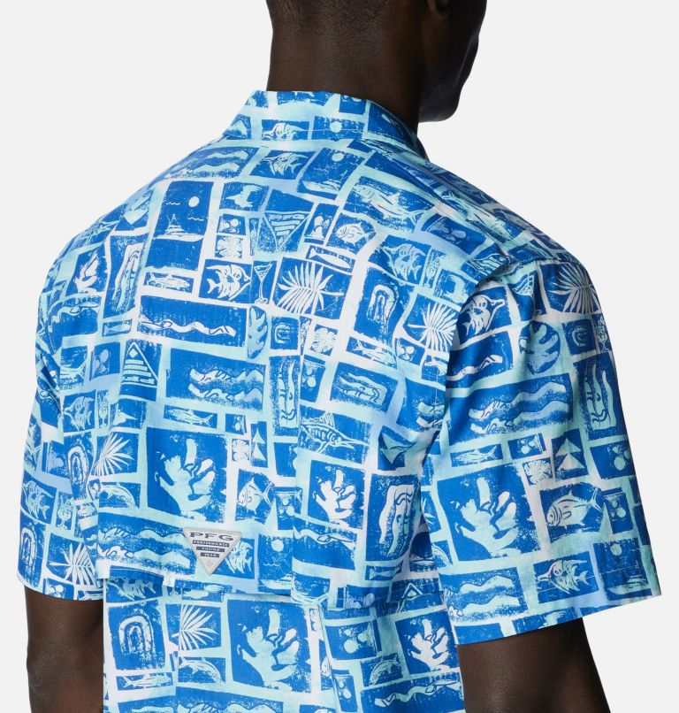 Thumbnail: Men’s PFG Trollers Best Short Sleeve Shirt, Color: Vivid Blue Punked Fish, image 5