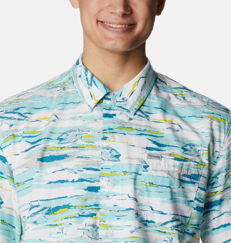 Thumbnail: Men’s PFG Trollers Best Short Sleeve Shirt, Color: Gulf Stream Flatout Print, image 4