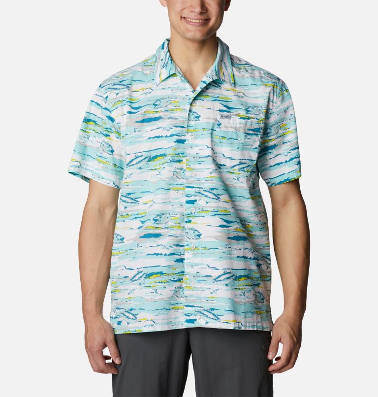 Thumbnail: Men’s PFG Trollers Best Short Sleeve Shirt, Color: Gulf Stream Flatout Print, image 1