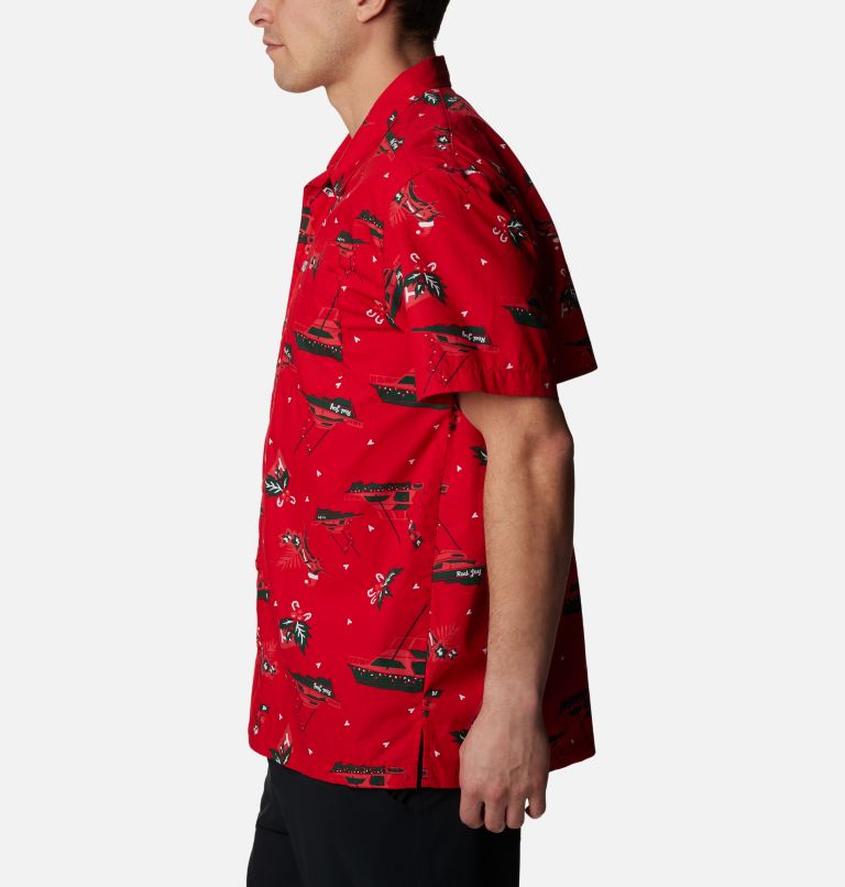 Thumbnail: Men’s PFG Trollers Best Short Sleeve Shirt, Color: Red Spark Reel Joy Print, image 3