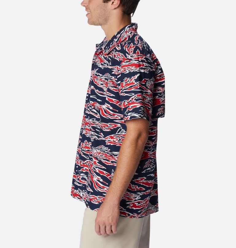 Men’s PFG Trollers Best Short Sleeve Shirt, Color: Red Spark Rough Waves Print, image 3