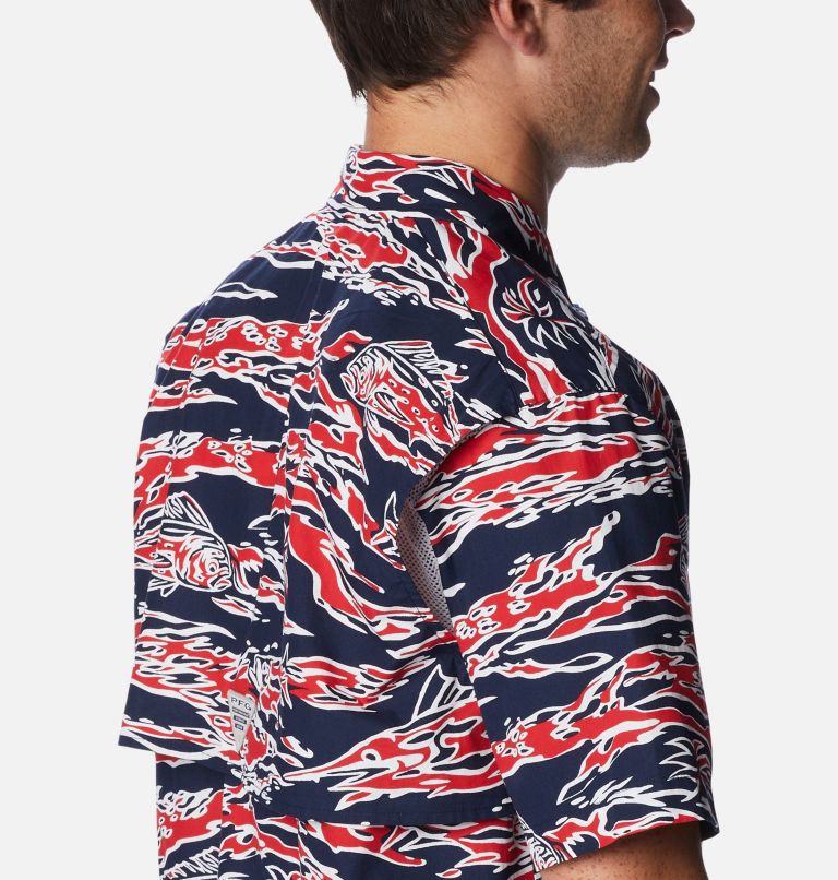 Men’s PFG Trollers Best Short Sleeve Shirt, Color: Red Spark Rough Waves Print, image 5