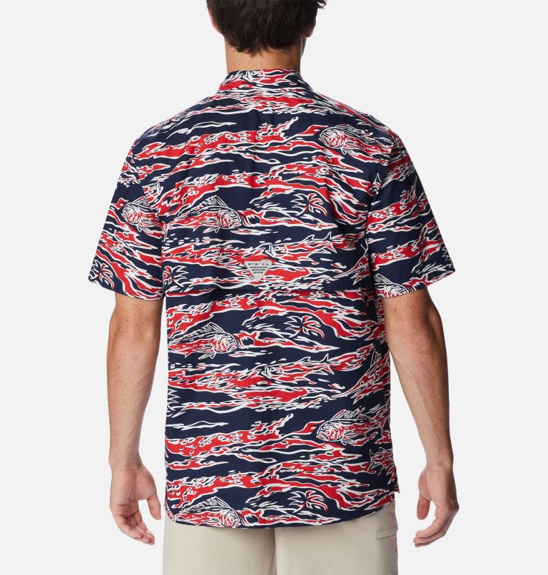 Thumbnail: Men’s PFG Trollers Best Short Sleeve Shirt, Color: Red Spark Rough Waves Print, image 2