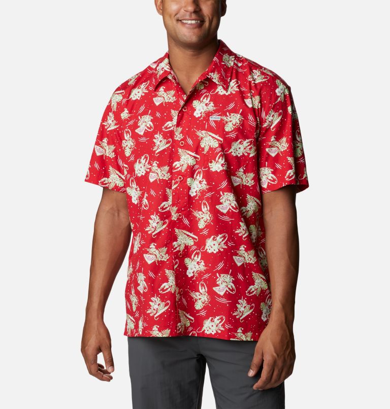 Men’s PFG Trollers Best Short Sleeve Shirt, Color: Red Spark Lite Me Up Print, image 1