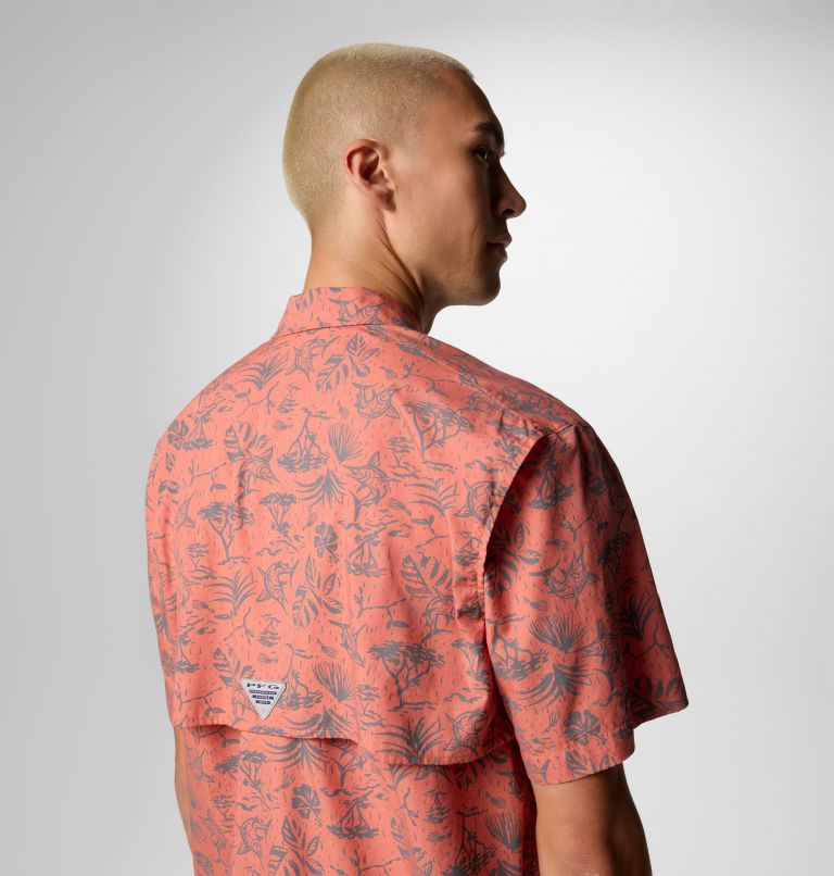 Men’s PFG Trollers Best Short Sleeve Shirt, Color: Faded Peach Marlin Chase, image 6