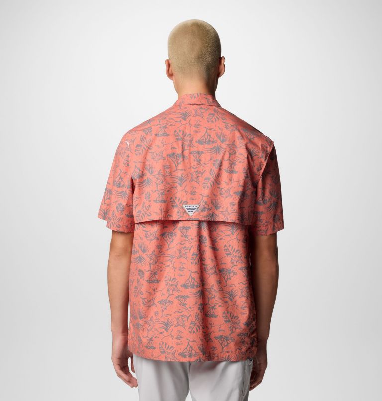 Men’s PFG Trollers Best Short Sleeve Shirt, Color: Faded Peach Marlin Chase, image 3