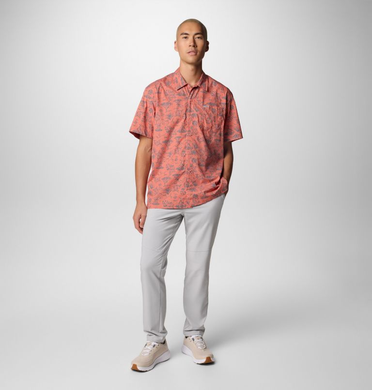 Men’s PFG Trollers Best Short Sleeve Shirt, Color: Faded Peach Marlin Chase, image 2