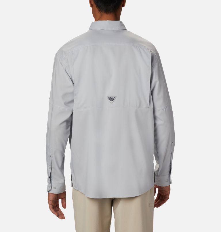 Men’s PFG Low Drag Offshore Long Sleeve Shirt, Color: Cool Grey, White, image 2
