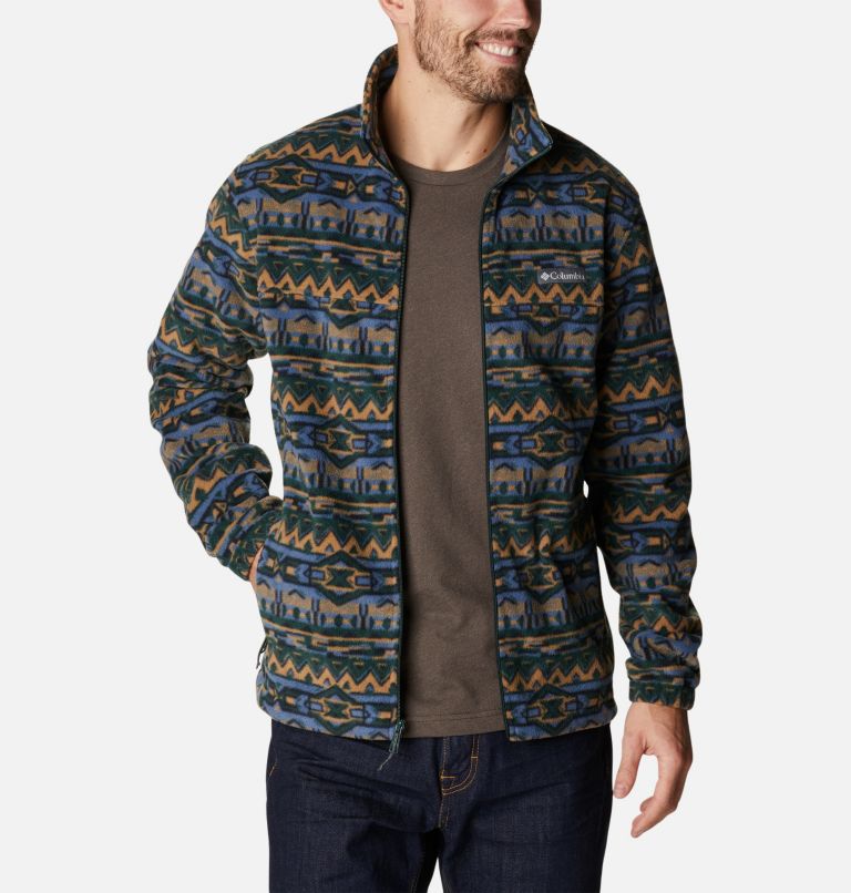 Thumbnail: Men’s Steens Mountain Printed Fleece Jacket, Color: Spruce 80s Stripe Print, image 7