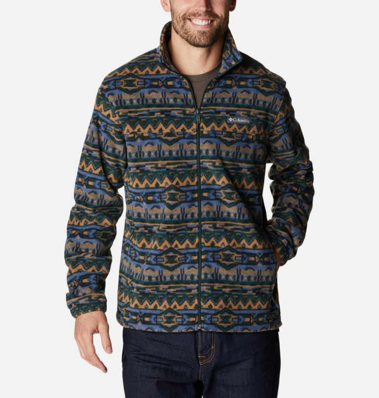 Thumbnail: Men’s Steens Mountain Printed Fleece Jacket, Color: Spruce 80s Stripe Print, image 1