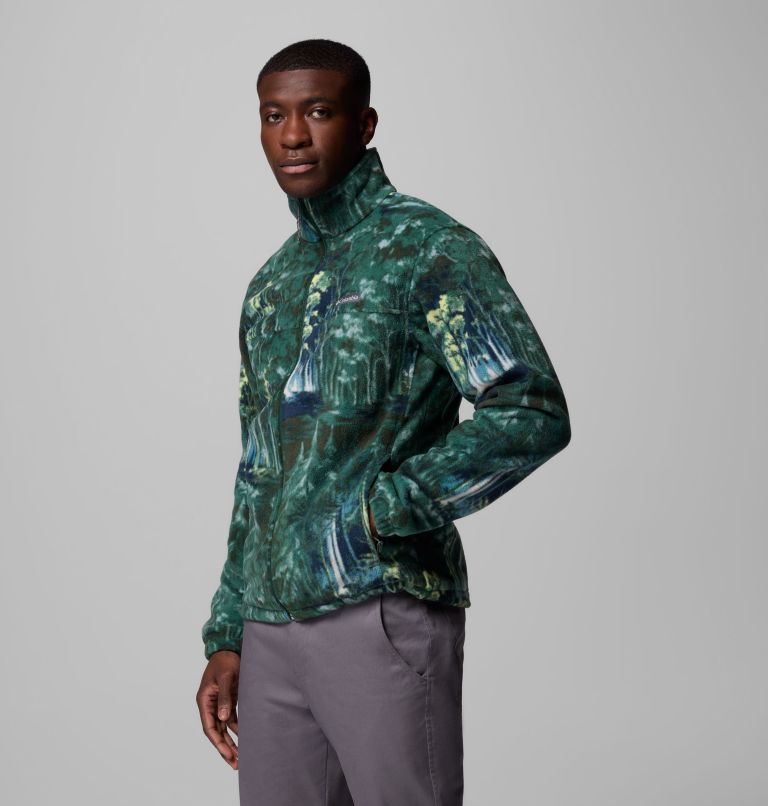 Men’s Steens Mountain Printed Fleece Jacket, Color: Rain Forest Deschutestrees, image 4