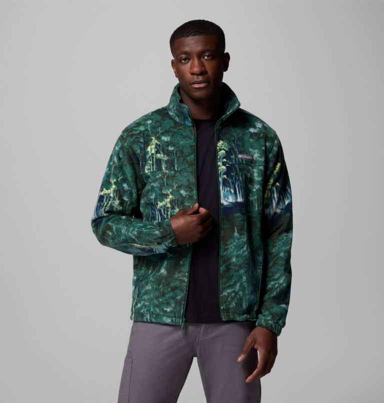 Men’s Steens Mountain Printed Fleece Jacket, Color: Rain Forest Deschutestrees, image 5