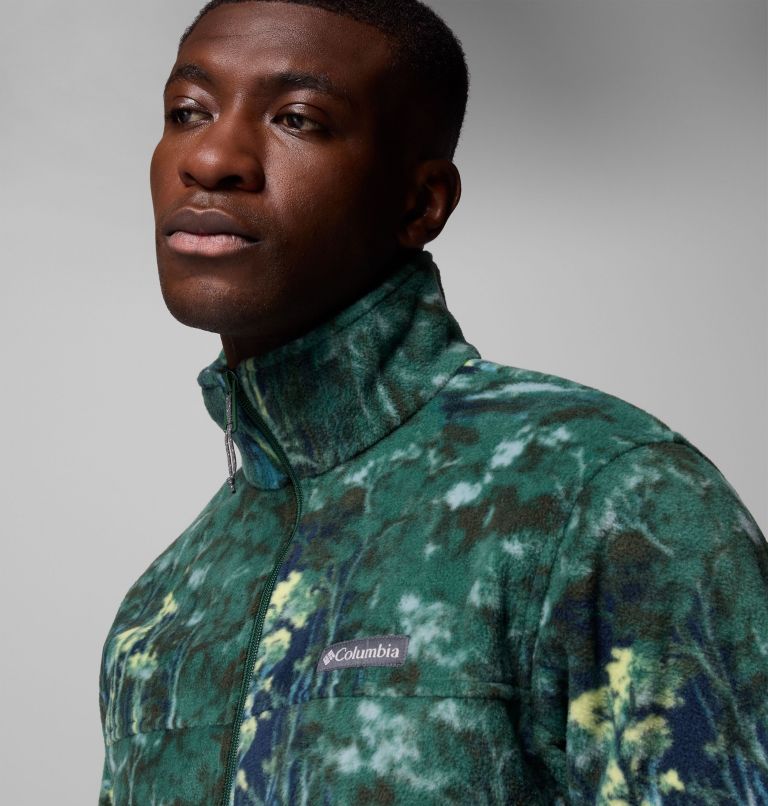 Men’s Steens Mountain Printed Fleece Jacket, Color: Rain Forest Deschutestrees, image 6