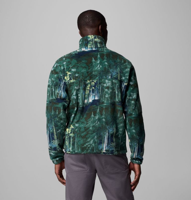 Men’s Steens Mountain Printed Fleece Jacket, Color: Rain Forest Deschutestrees, image 3