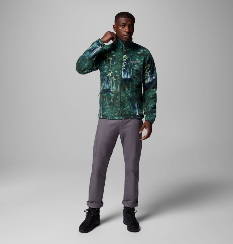 Men’s Steens Mountain Printed Fleece Jacket, Color: Rain Forest Deschutestrees, image 2