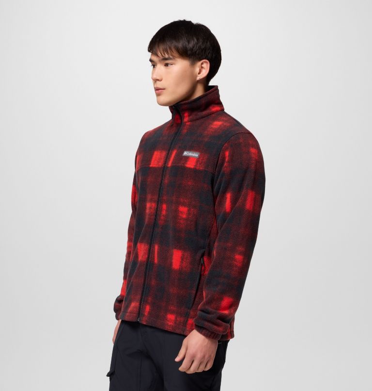 Men’s Steens Mountain Printed Fleece Jacket, Color: Sail Red Omblur, image 4