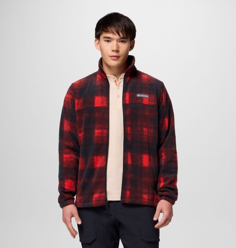 Men’s Steens Mountain Printed Fleece Jacket, Color: Sail Red Omblur, image 5