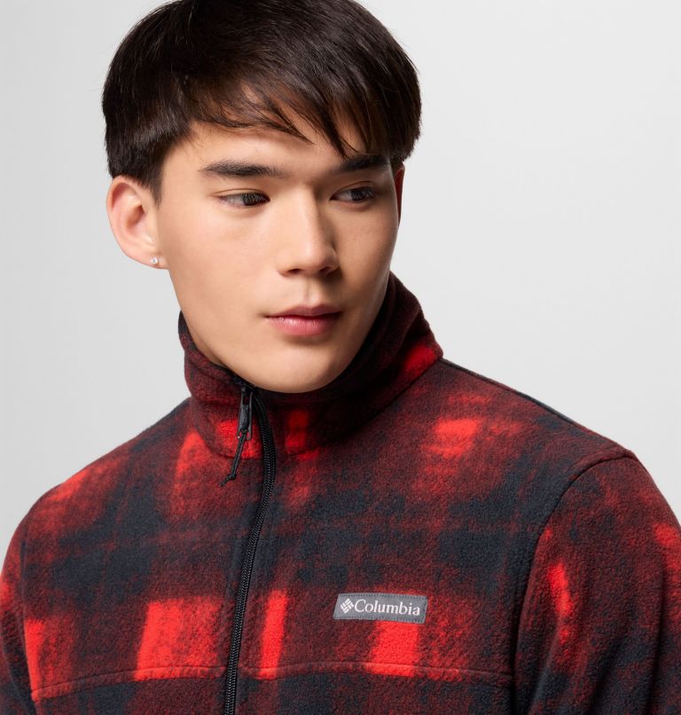 Men’s Steens Mountain Printed Fleece Jacket, Color: Sail Red Omblur, image 6