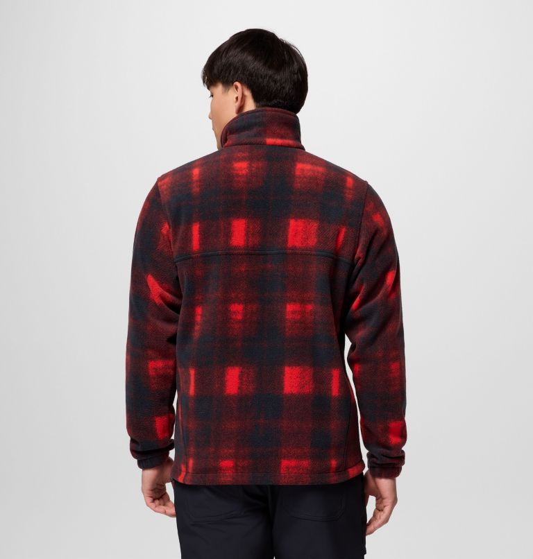 Men’s Steens Mountain Printed Fleece Jacket, Color: Sail Red Omblur, image 3