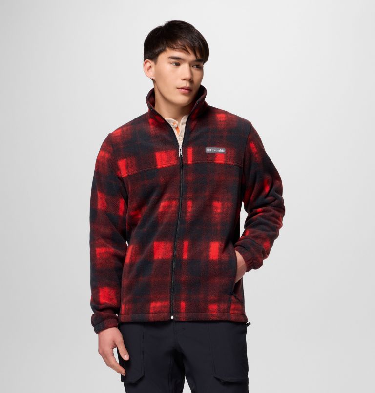 Men’s Steens Mountain Printed Fleece Jacket, Color: Sail Red Omblur, image 1