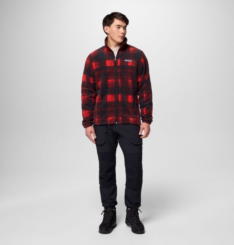 Men’s Steens Mountain Printed Fleece Jacket, Color: Sail Red Omblur, image 2