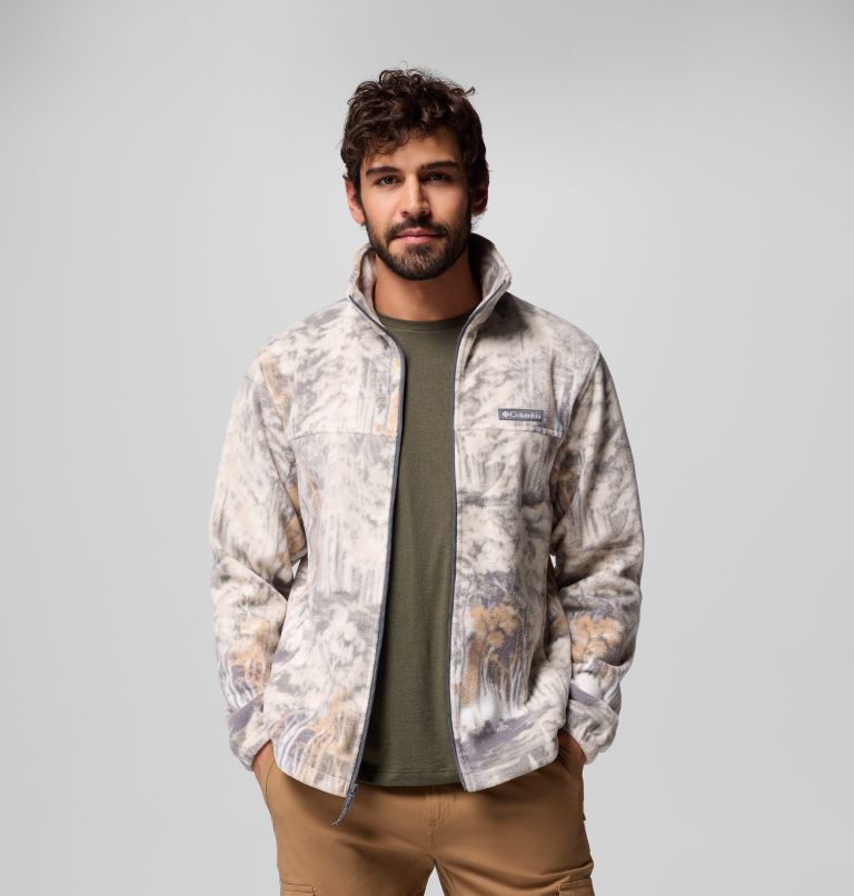 Men's Steens Mountain Printed Fleece Jacket - Tall, Color: City Grey Deschutestrees, image 5