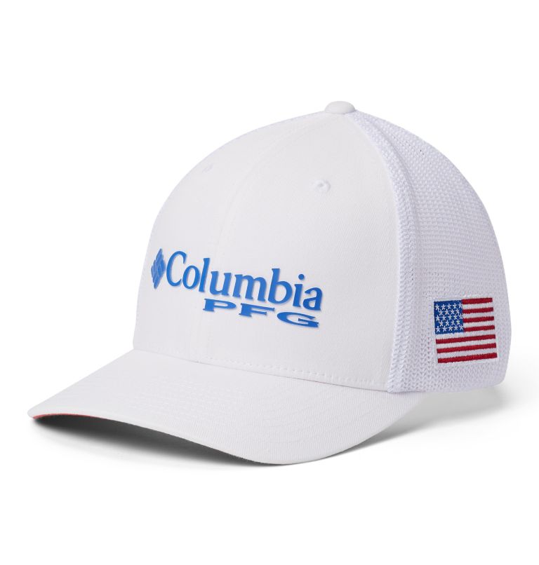 Thumbnail: PFG Logo Mesh Ball Cap - High Crown, Color: White, Vivid Blue, USA flag, image 1