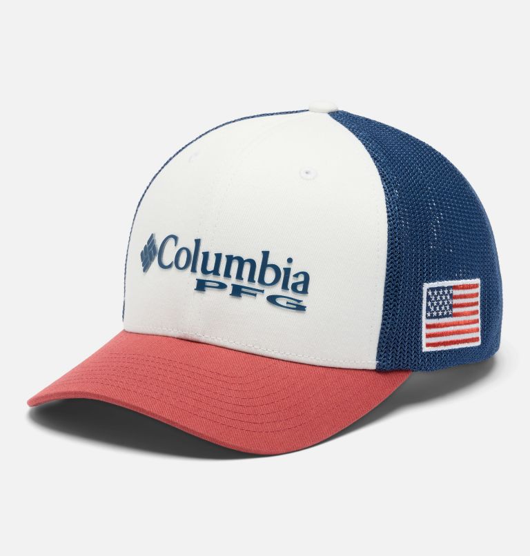 PFG Logo Mesh Ball Cap, Color: White, Dusty Crimson, Carbon, USA Flag, image 1