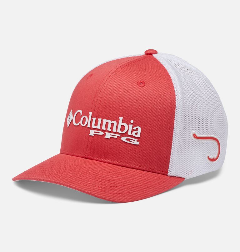 PFG Logo Mesh Ball Cap, Color: Red Hibiscus, White, Hook, image 1