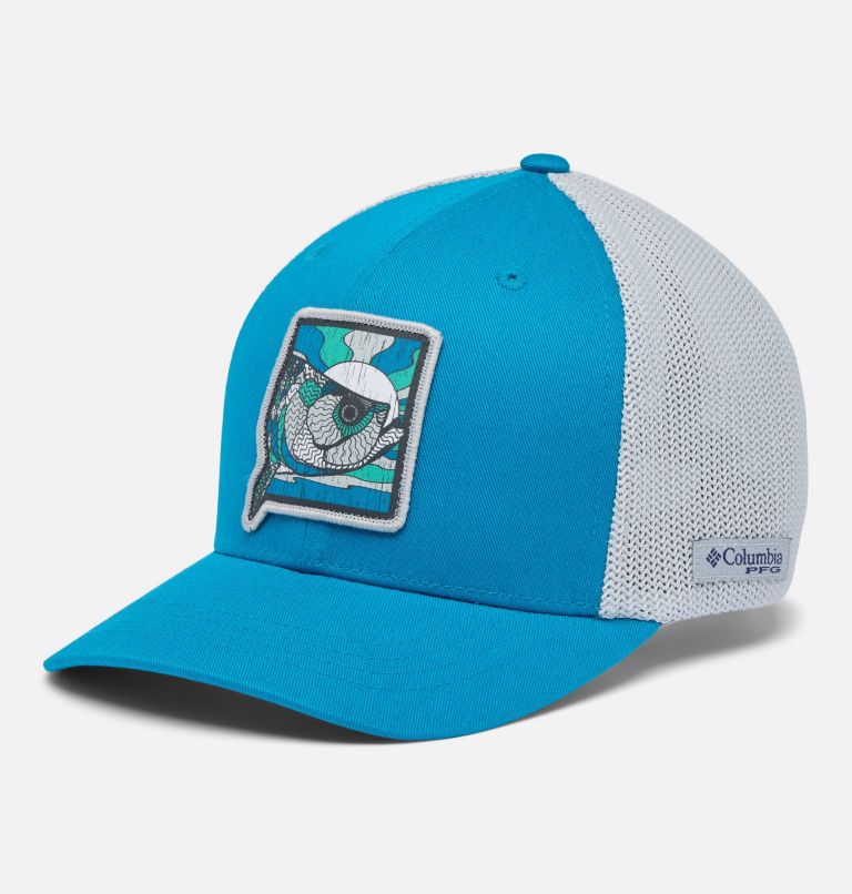 Junior PFG Mesh Ball Cap, Color: Blue Echo, Cool Grey, Sunset Fish, image 1
