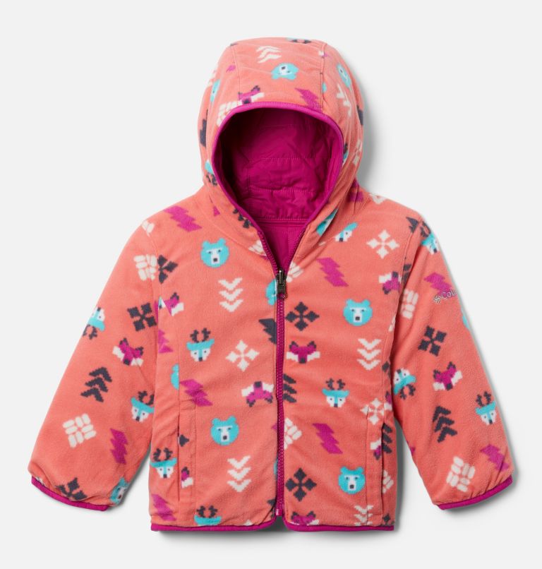 Thumbnail: Toddler Double Trouble Reversible Jacket, Color: Wild Fuchsia, Blush Pink Woodlands, image 3