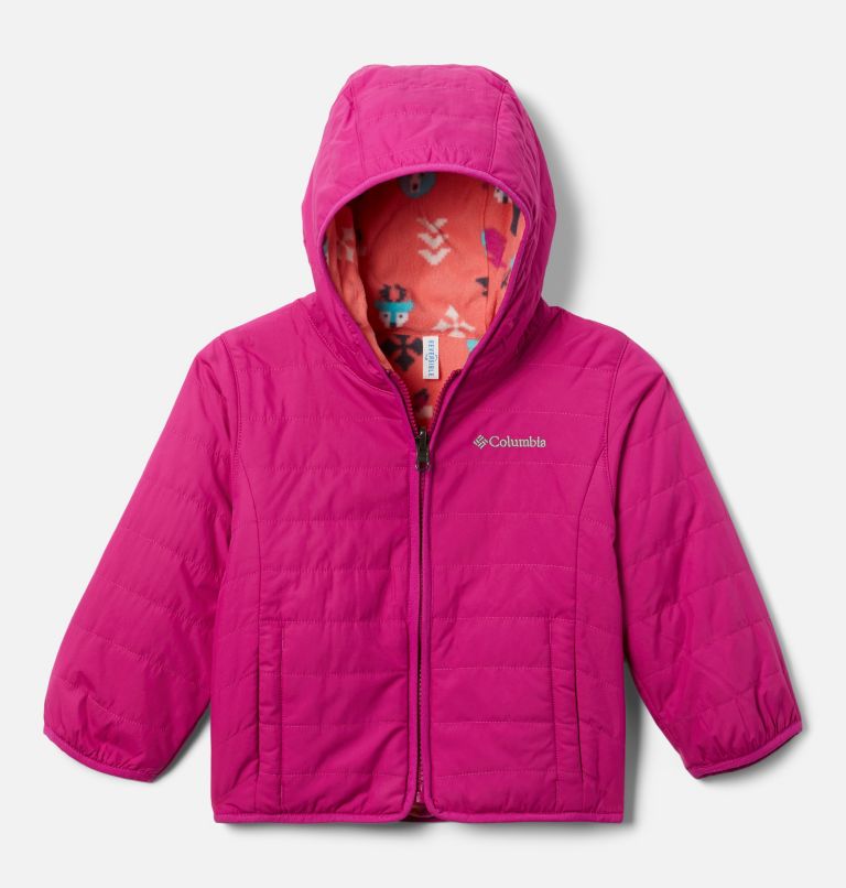 Thumbnail: Toddler Double Trouble Reversible Jacket, Color: Wild Fuchsia, Blush Pink Woodlands, image 1