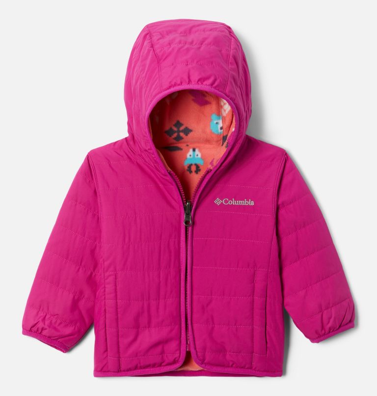 Thumbnail: Infant Double Trouble Reversible Jacket, Color: Wild Fuchsia, Blush Pink Woodlands, image 1